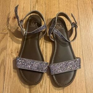 Material Girl size 8 glittery ankle strap flat sandle